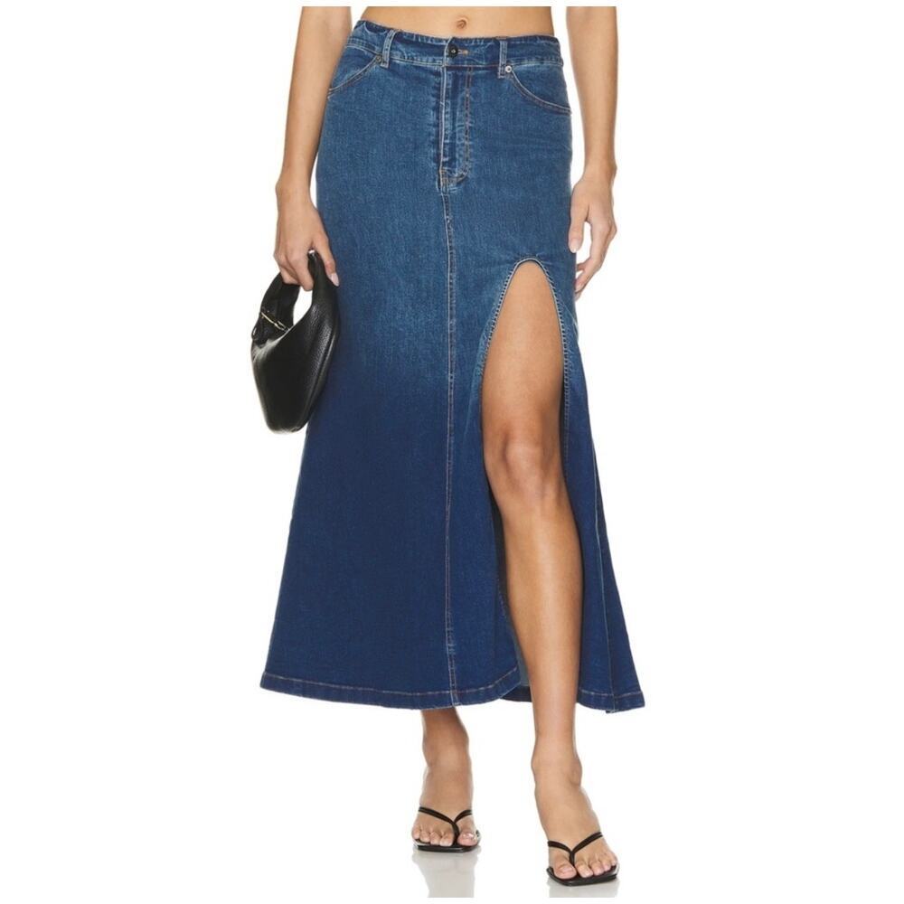 Bardot NWT Cynthia Mid Maxi Skirt Blue Denim Jean Women's XL US 10